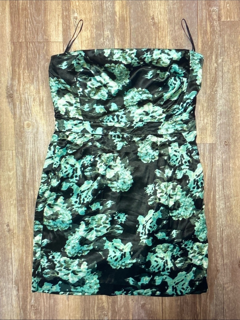 Banana Republic Black and Teal Floral Strapless Mini Dress